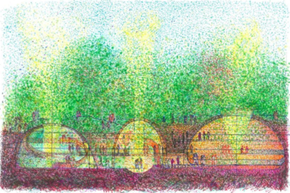 Corte de Sérgio Prado do projeto para o Centro Cultural “Espaço Ecológico-Escultura” (1986)