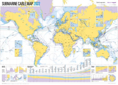 Mapa global de cabos submarinos. TeleGeography, 2022. (5)