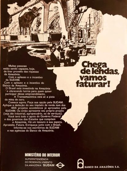 Propaganda da Sudam publicada na publicada na Edição Especial Amazônia da Revista Realidade de 1972. Crédito: Reprodução/Acervo Ricardo Cardim.