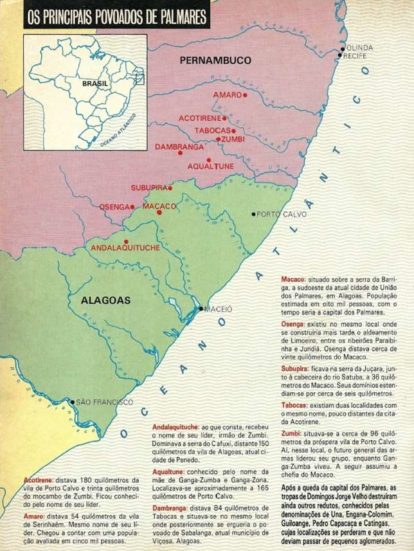 Principais povoados de Palmares. Fonte: Galdino, Luis. Palmares. 1993. (3)