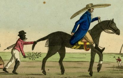 Gravura caribenha retratando a relação de dominação entre o homem branco sobre o cavalo e o negro escravizado - Imagem por David Lambert (2)