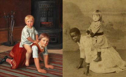Pintura de Constatntin Hansen, Elise And Signe e “Babá brincando com criança em Petrópolis”, fotografia de Jorge Henrique Papf (1899), da série Narrativas que se encontram (2015), de Elidayana Alexandrino - Foto: Divulgação (1)