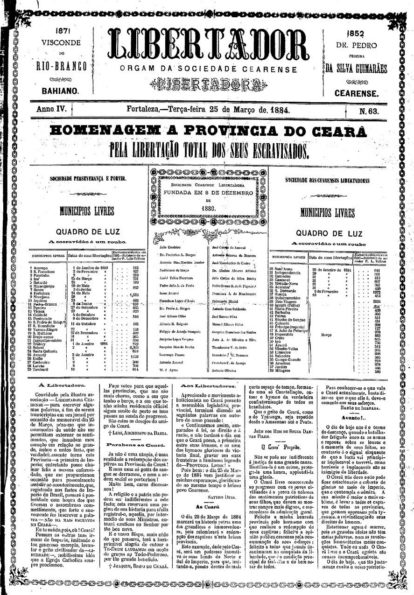 Página do jornal ‘’Libertador’’, publicado em 1884 pela Sociedade Cearense Libertadora. Fonte: Acervo Biblioteca Nacional. (2)