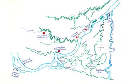  Mapa do Rio Solimões. Desenho Me'thciicü João Clemente Gaspar Tikuna